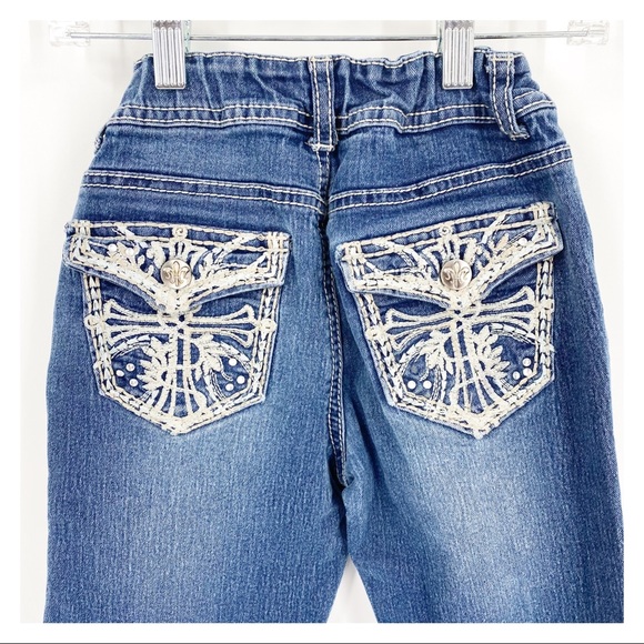 Faded Glory Girls Jeans Embellished Button Close Pockets Size 8 - Picture 6 of 7